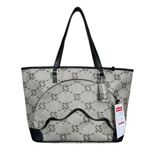 🆕 Sprayground Large Shoulder Bag Limited Edition Double Money Tote Grey Leather